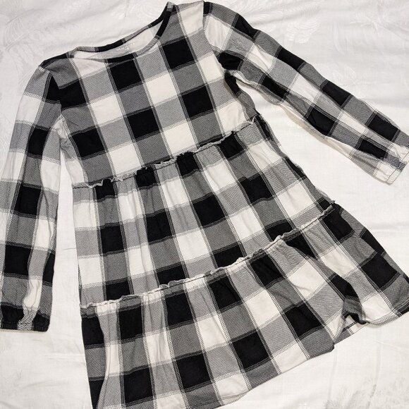 2 Pc Girls' Outfit Black & White Plaid Dress &  Black Pants Sz 8 10 - Picture 2 of 6